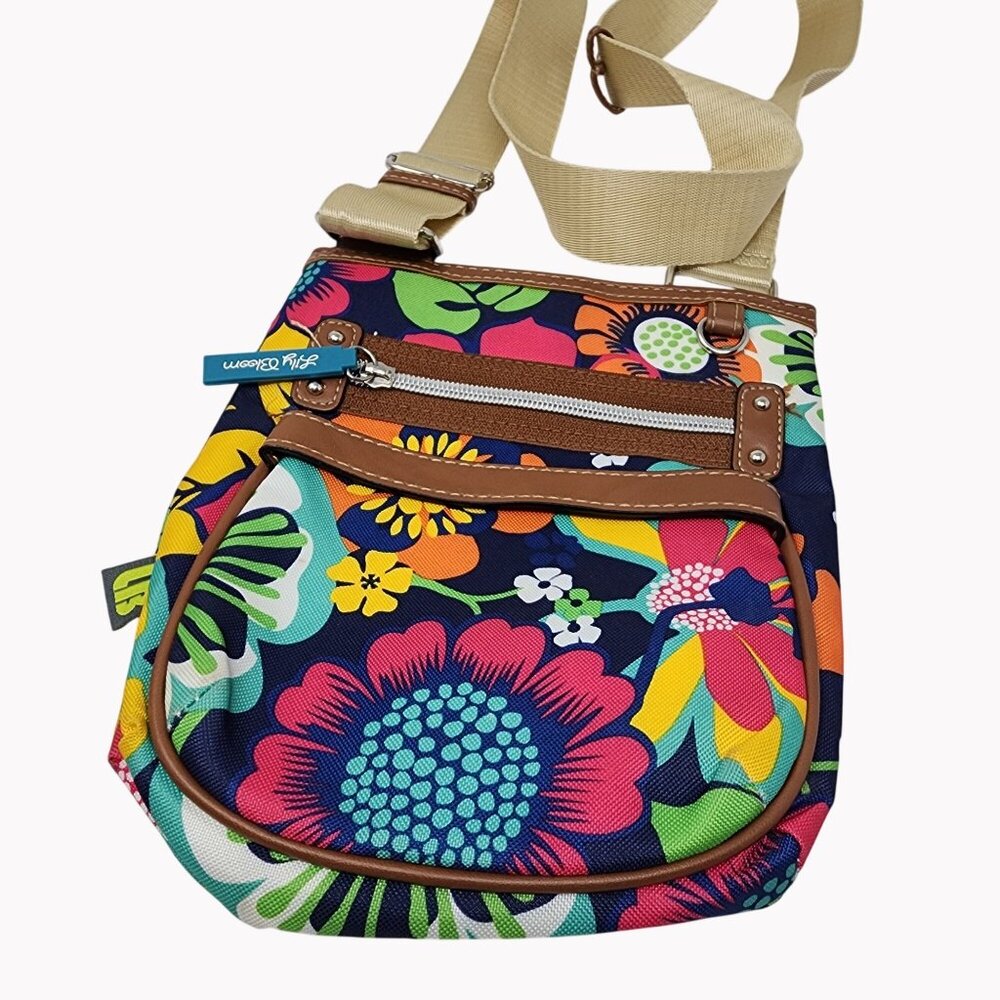 Lily Bloom Floral Crossbody Bag 8.5"x7.5" With Adjustable Strap and Pockets